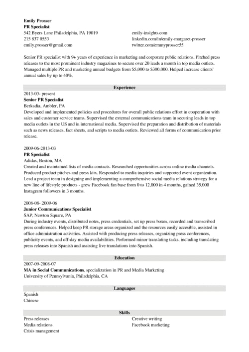 sample resume templates