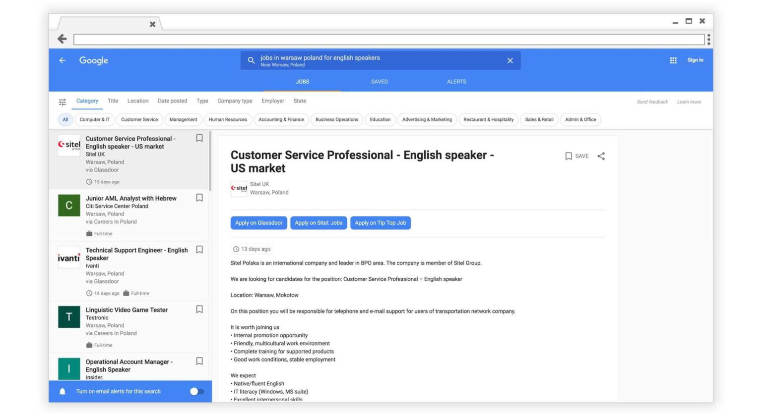 google for jobs in warsaw