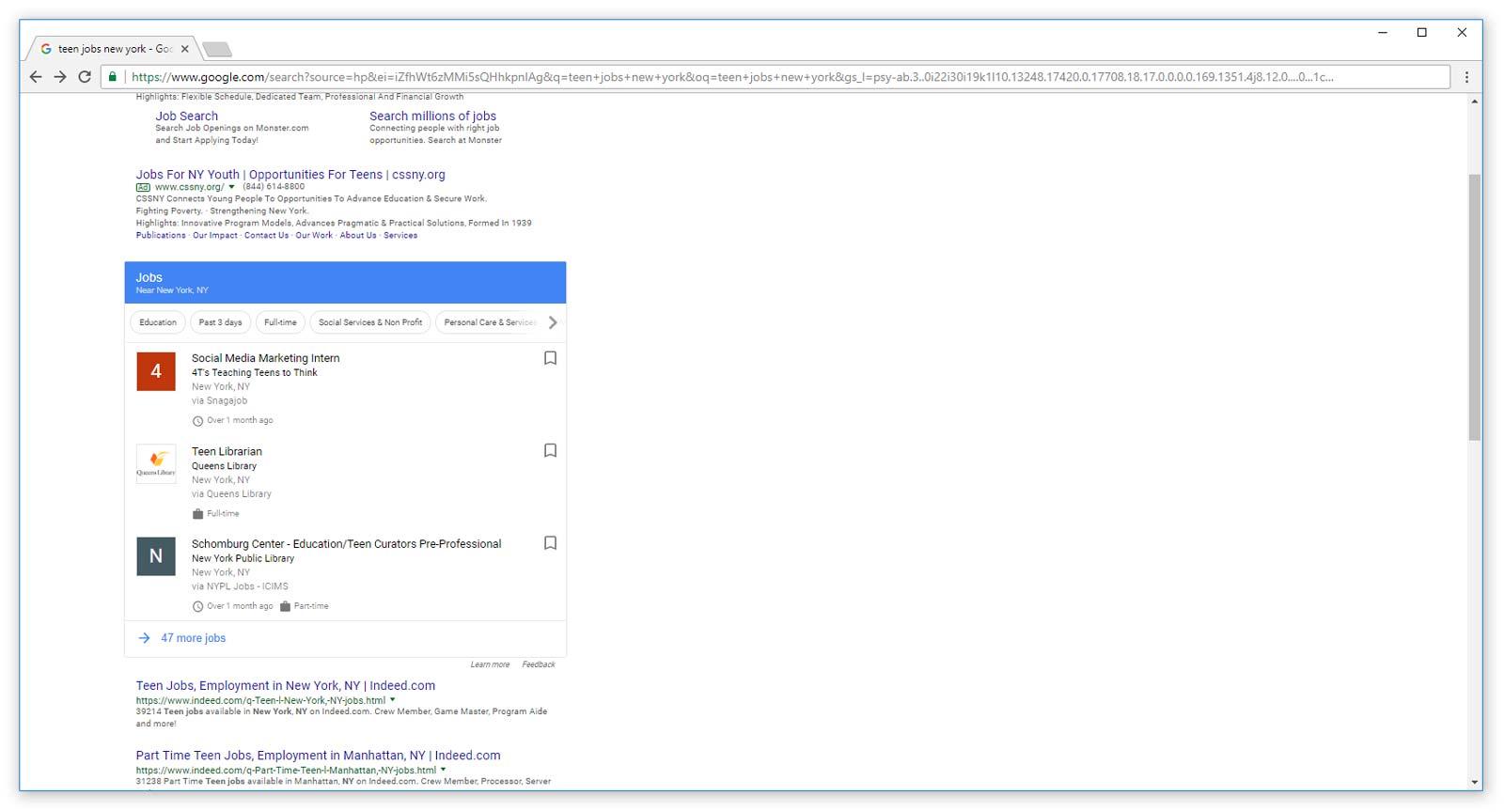 google for jobs showing teen jobs results