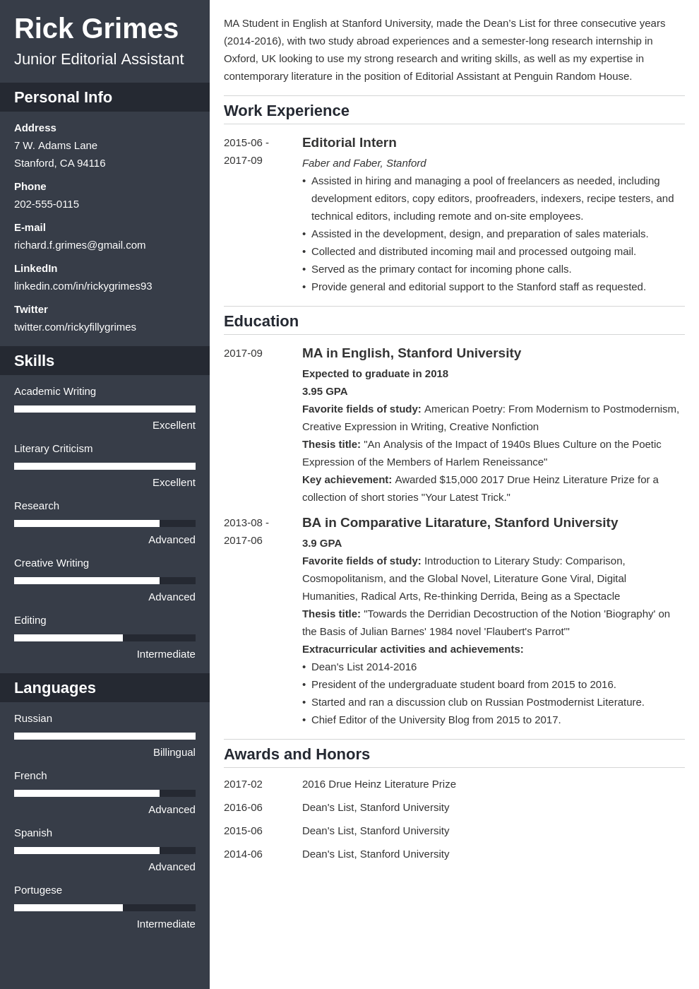 Graduate Resume Examples & Academic Grad CV Samples