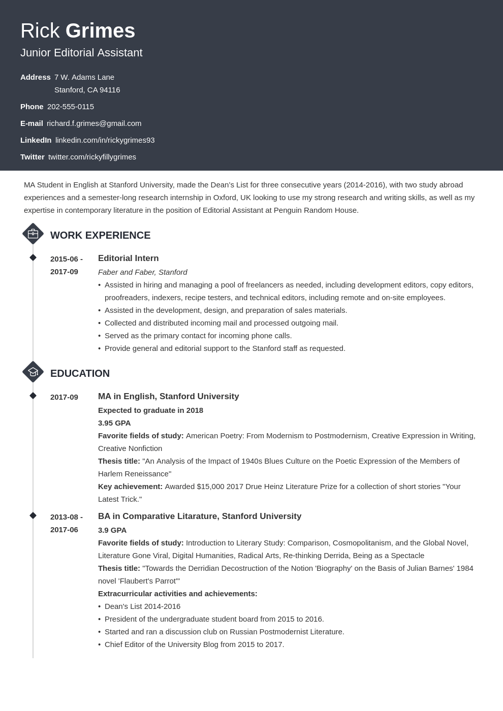 graduate cv template diamond