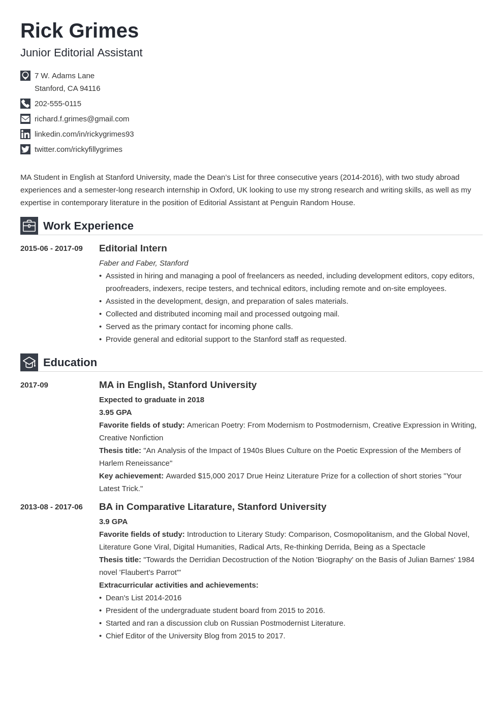 Graduate Resume Examples & Academic Grad Cv Samples