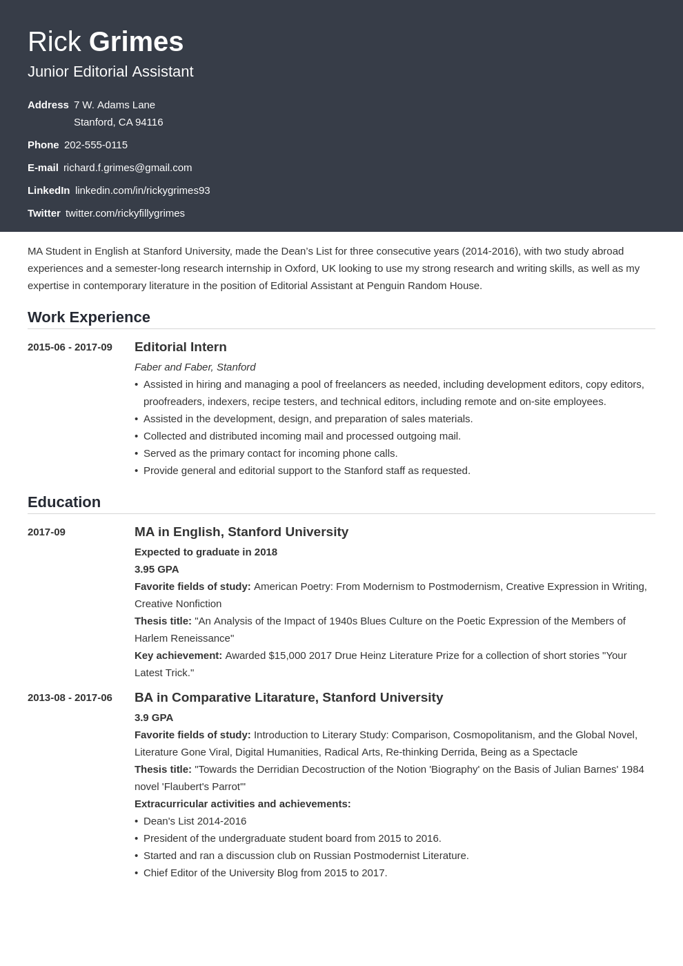 Cv For University Application Graduate Template