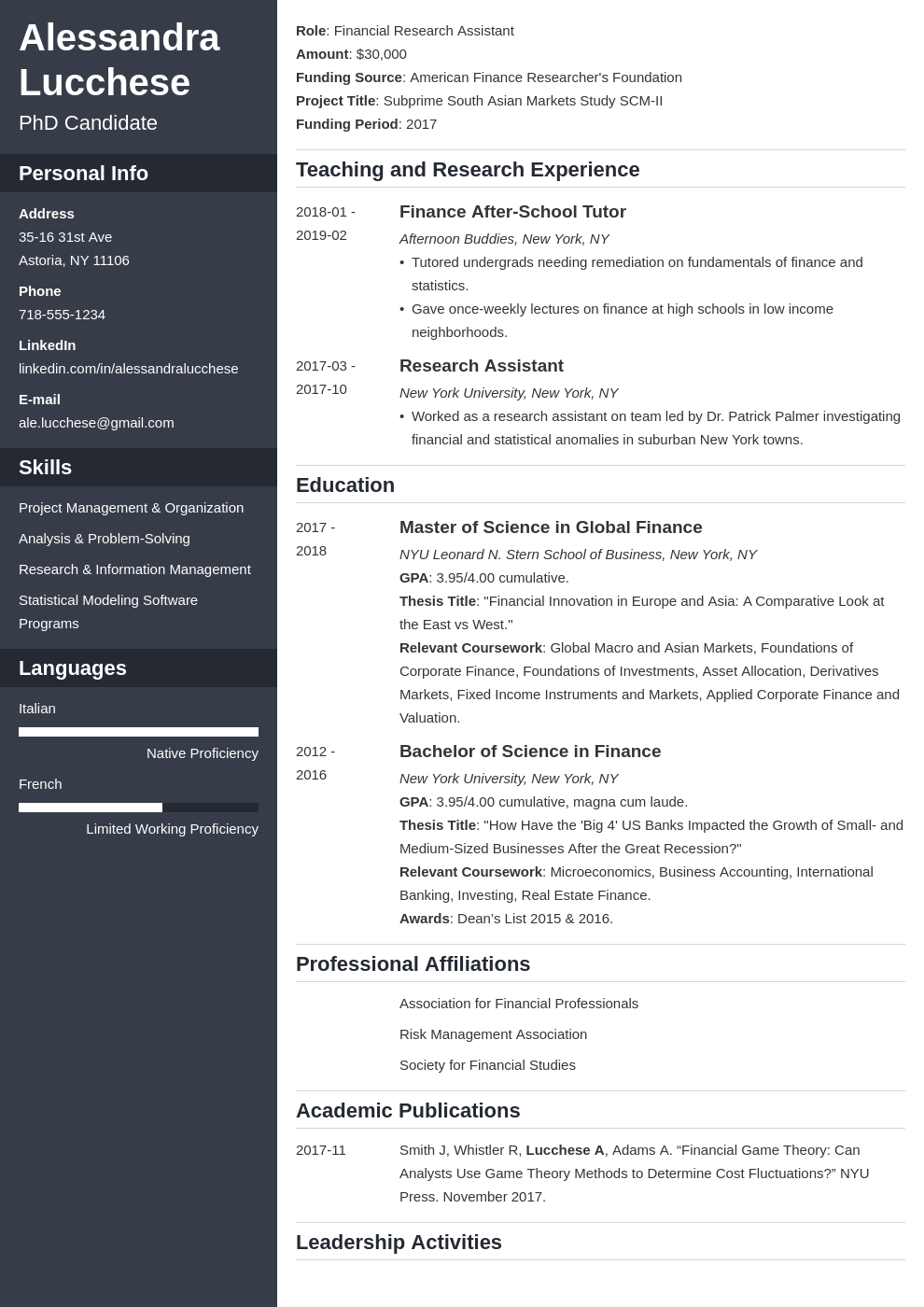 Resume for Graduate School Application [Template & Examples]