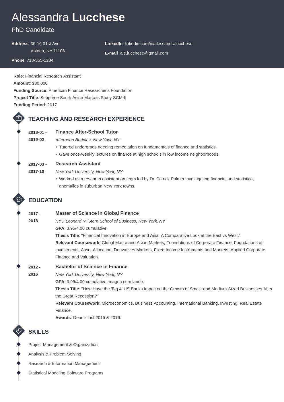 Resume for Graduate School Application Template & Examples