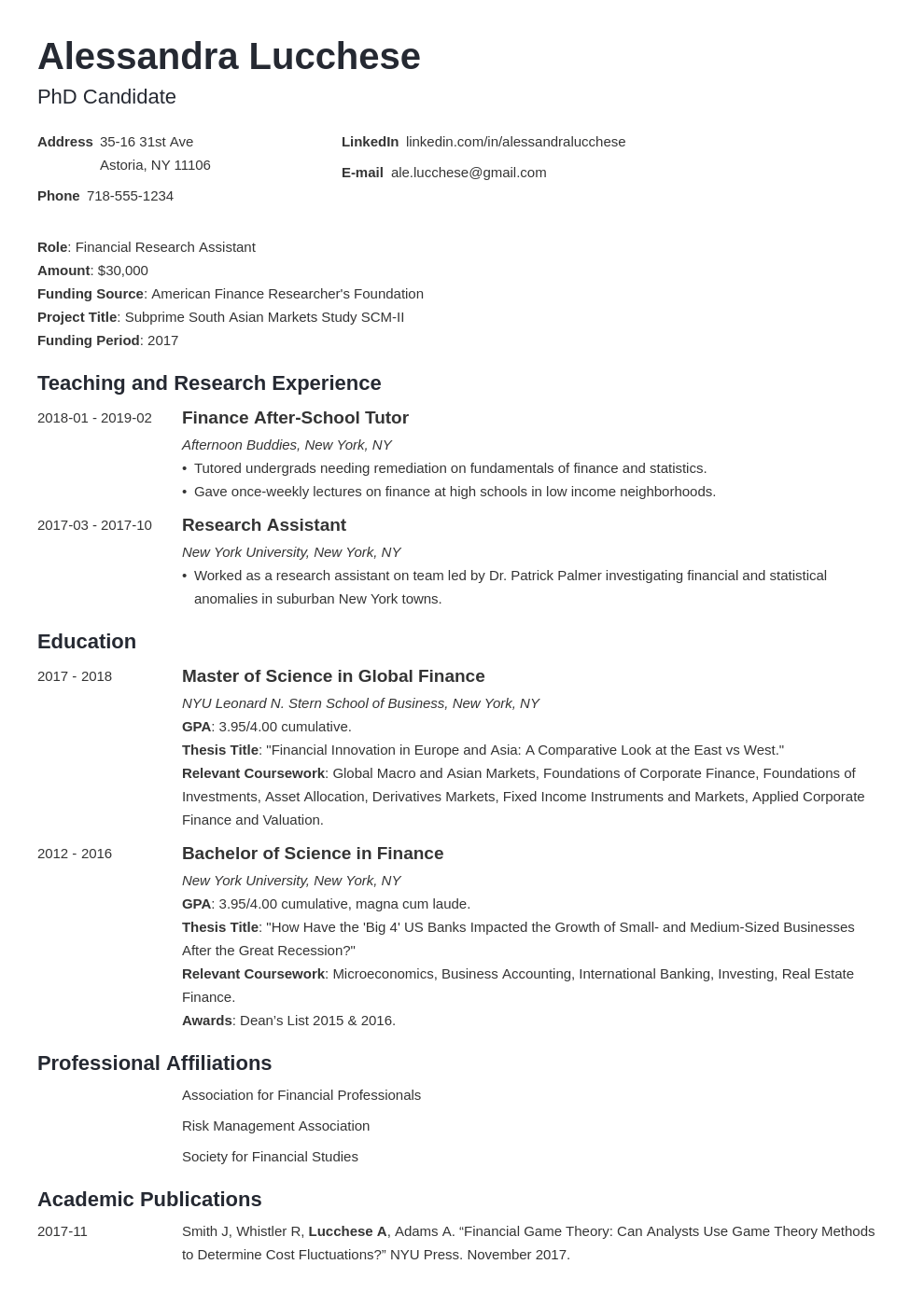 graduate school resume example template minimo