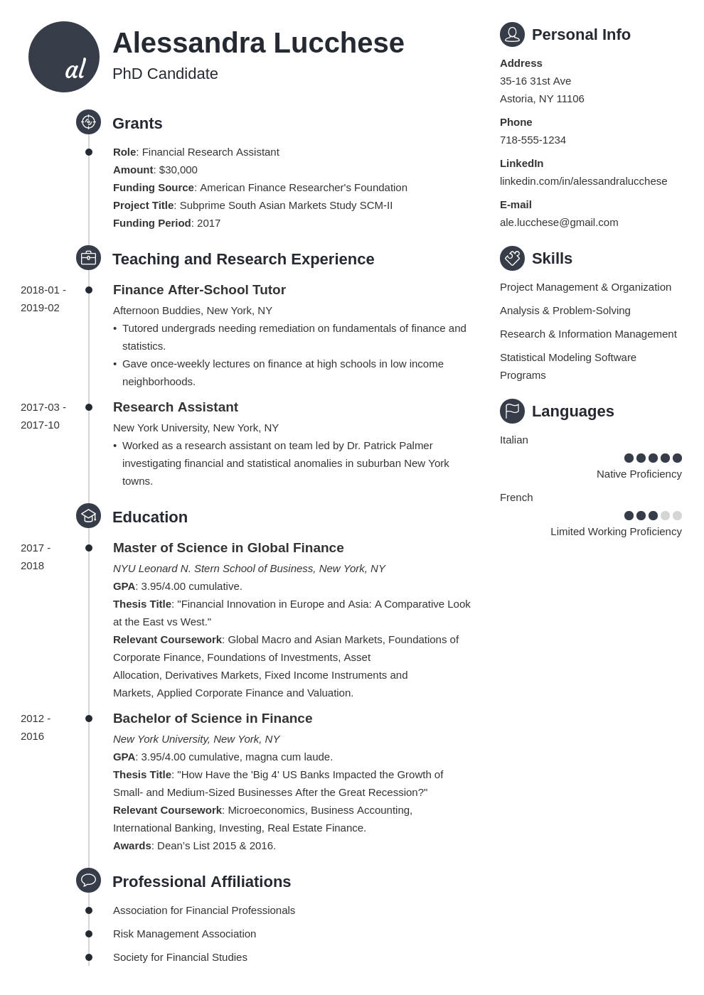 resume sample for graduate school application