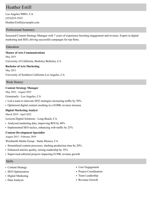 Grammarly resume example