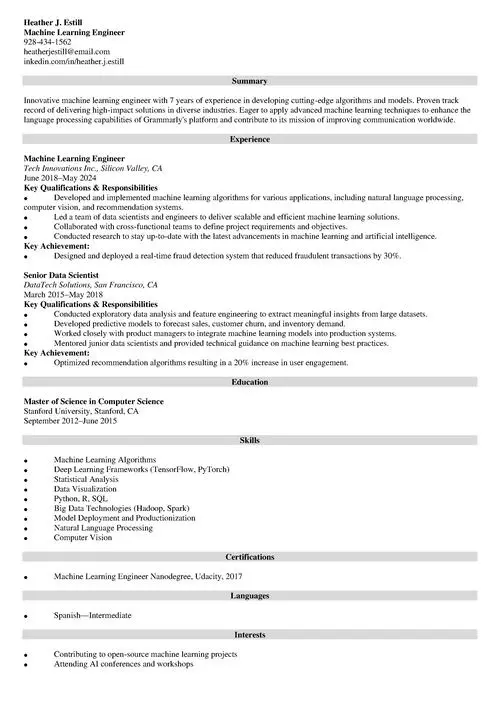 Grammarly resume example