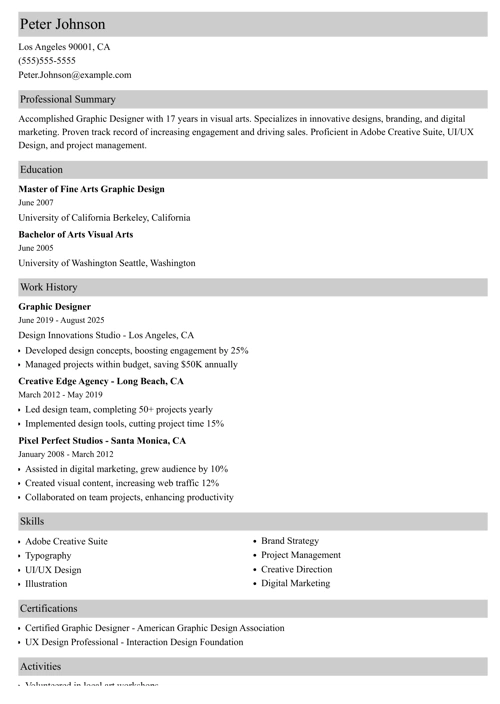 Graphic Design Resume Example