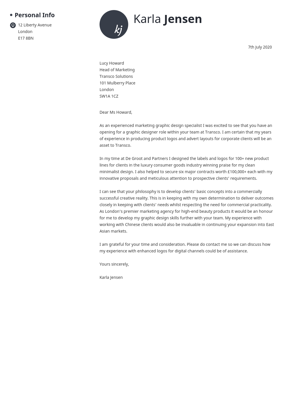 Graphic Design Cover Letter Example Writing Guide