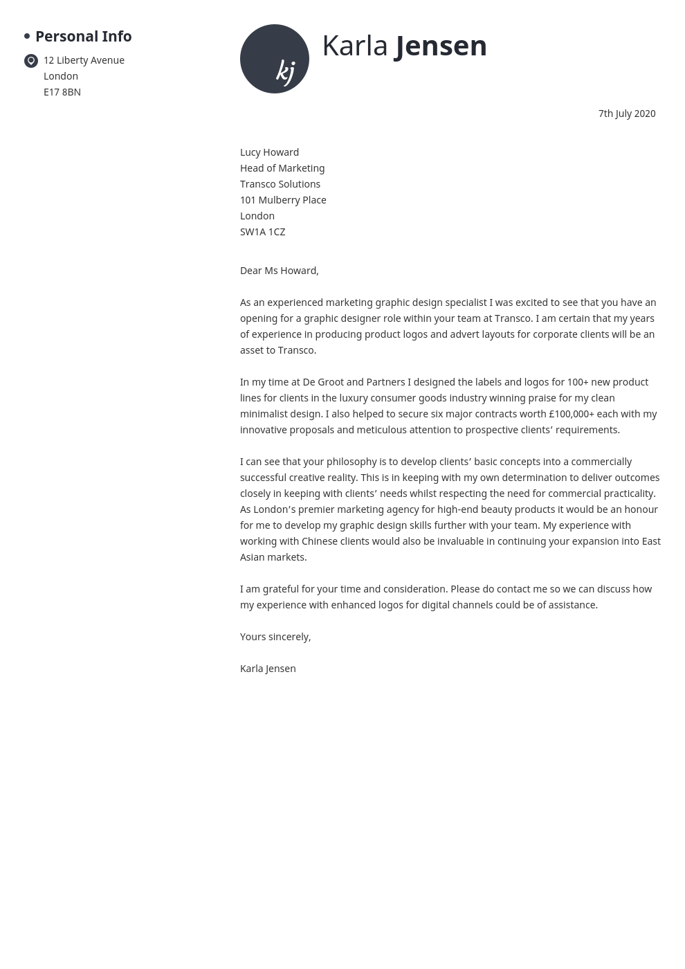 best cover letter examples graphic designer