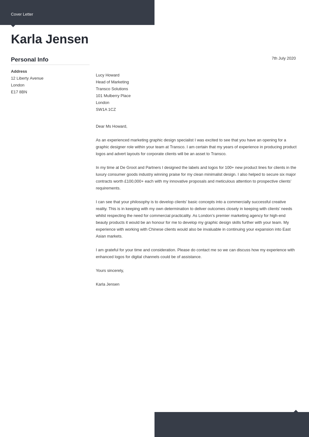 sample cover letter for graphic designer position