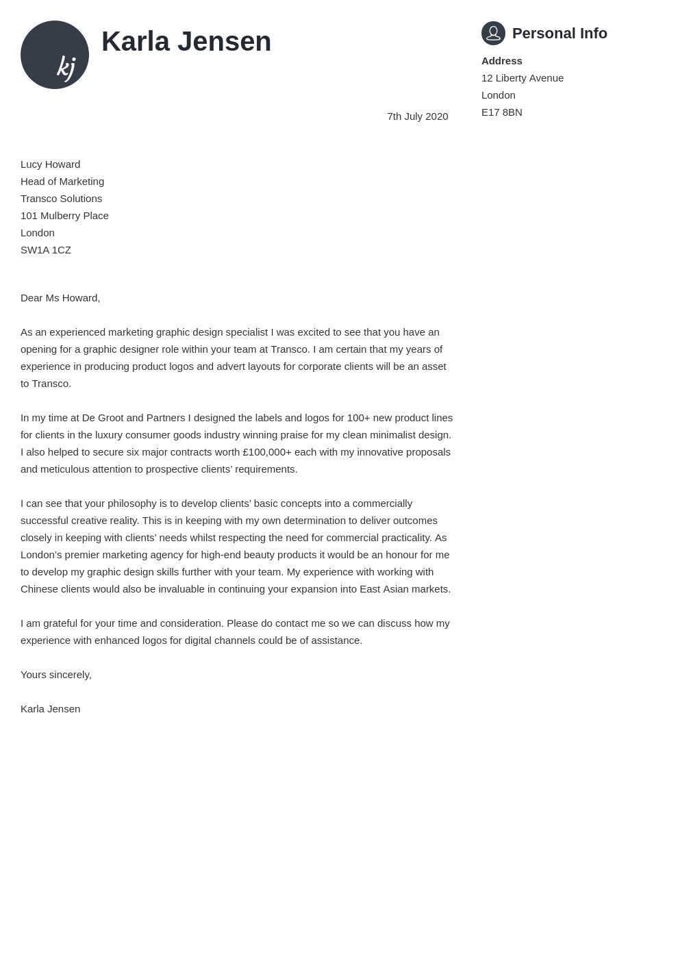 graphic designer application letter example