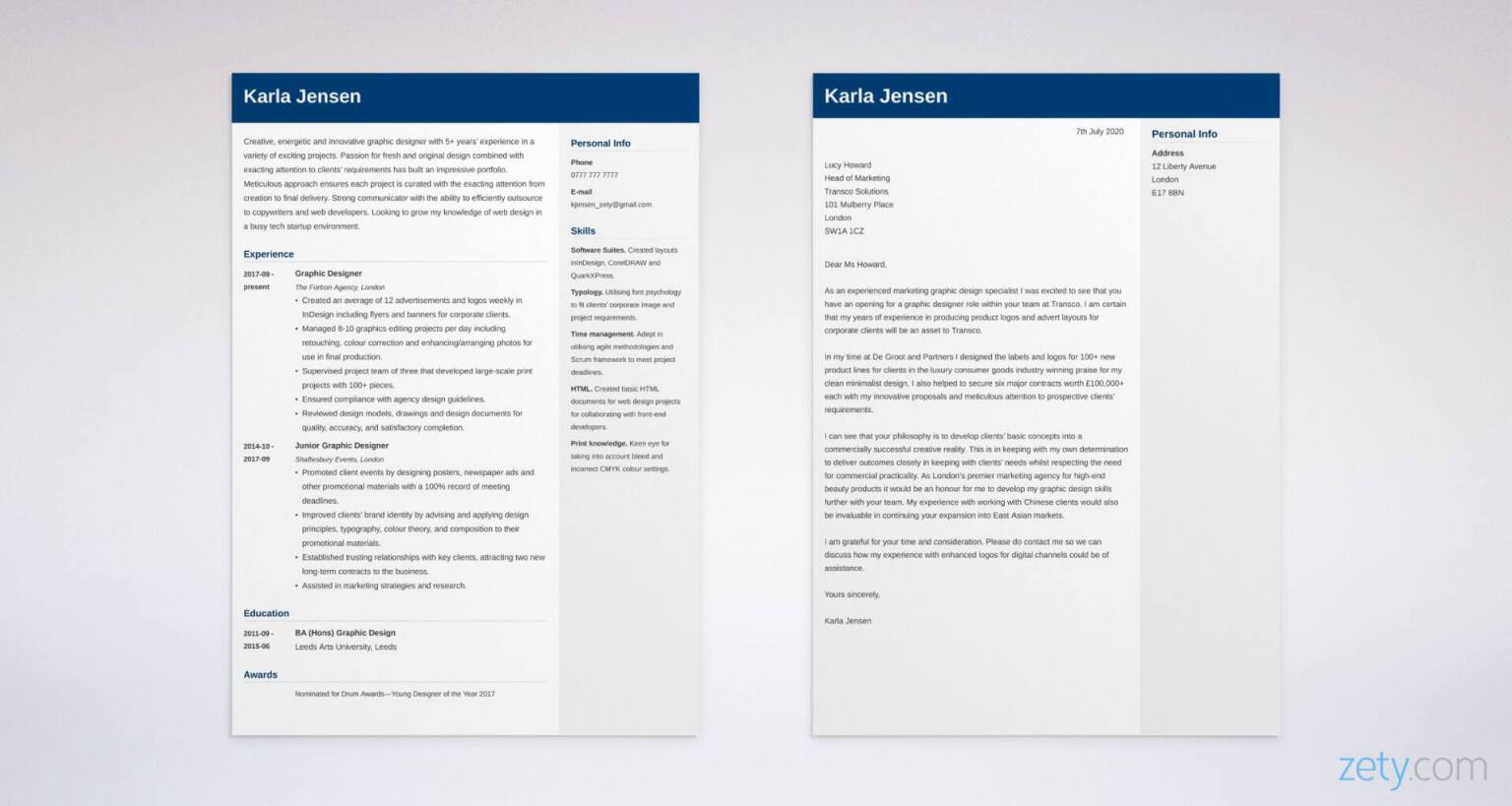 graphic designer cv and cover letter set