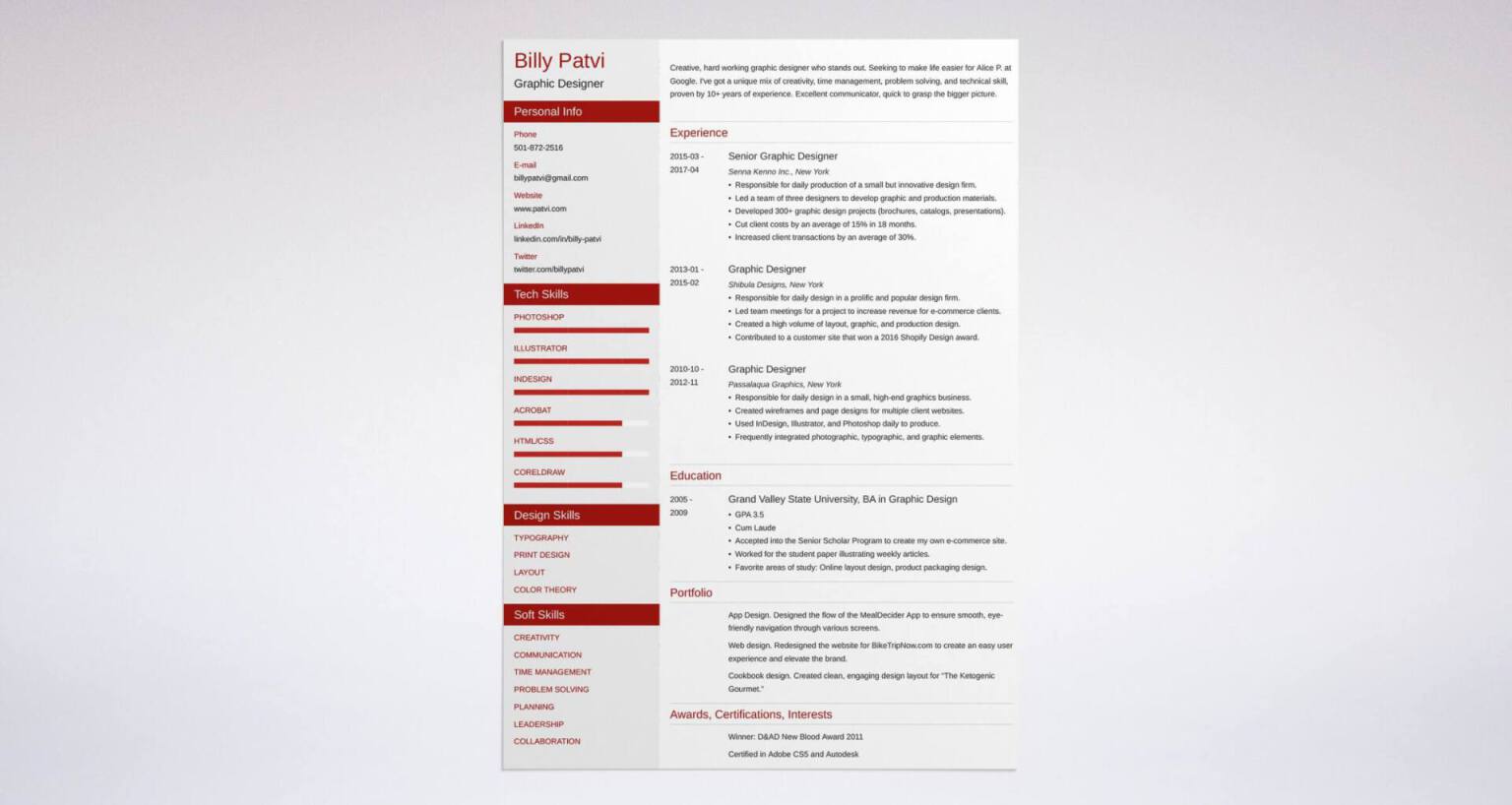 Graphic designer resume example in red