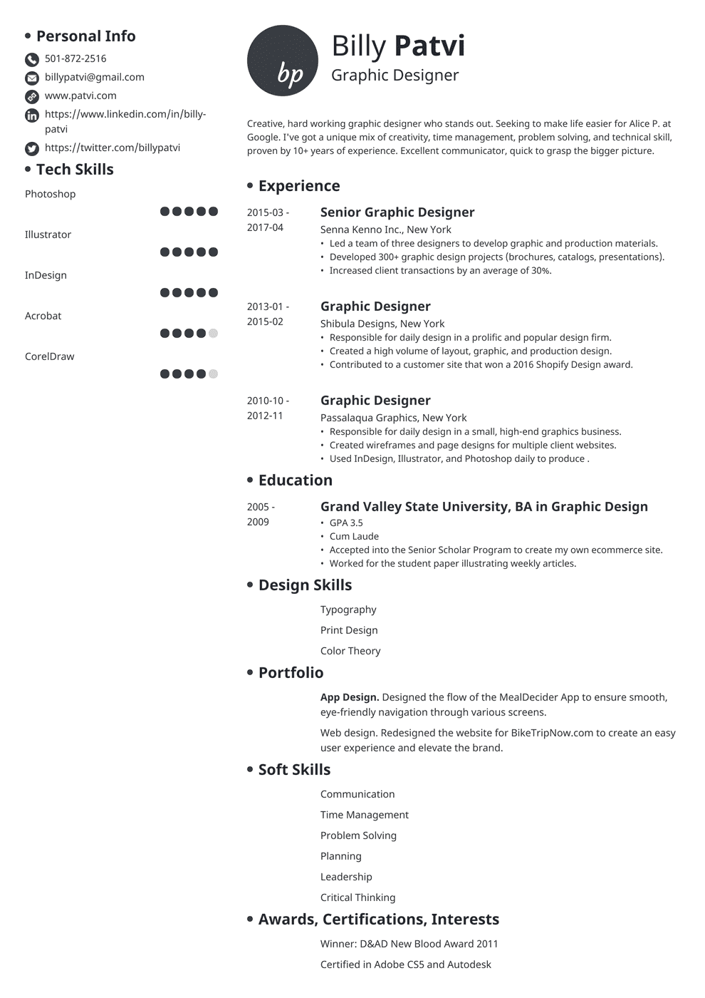 Graphic Design Resume Examples For 2024   Graphic Designer Resume 11 