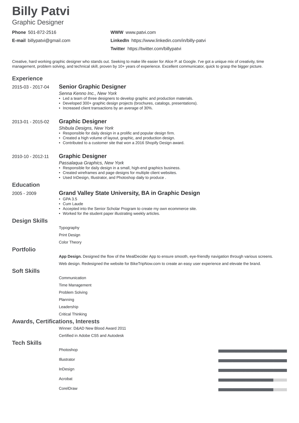 graphic designer introduction in resume