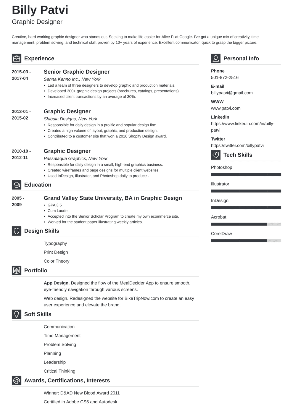 Graphic Design Resume Sample Guide 20 Examples