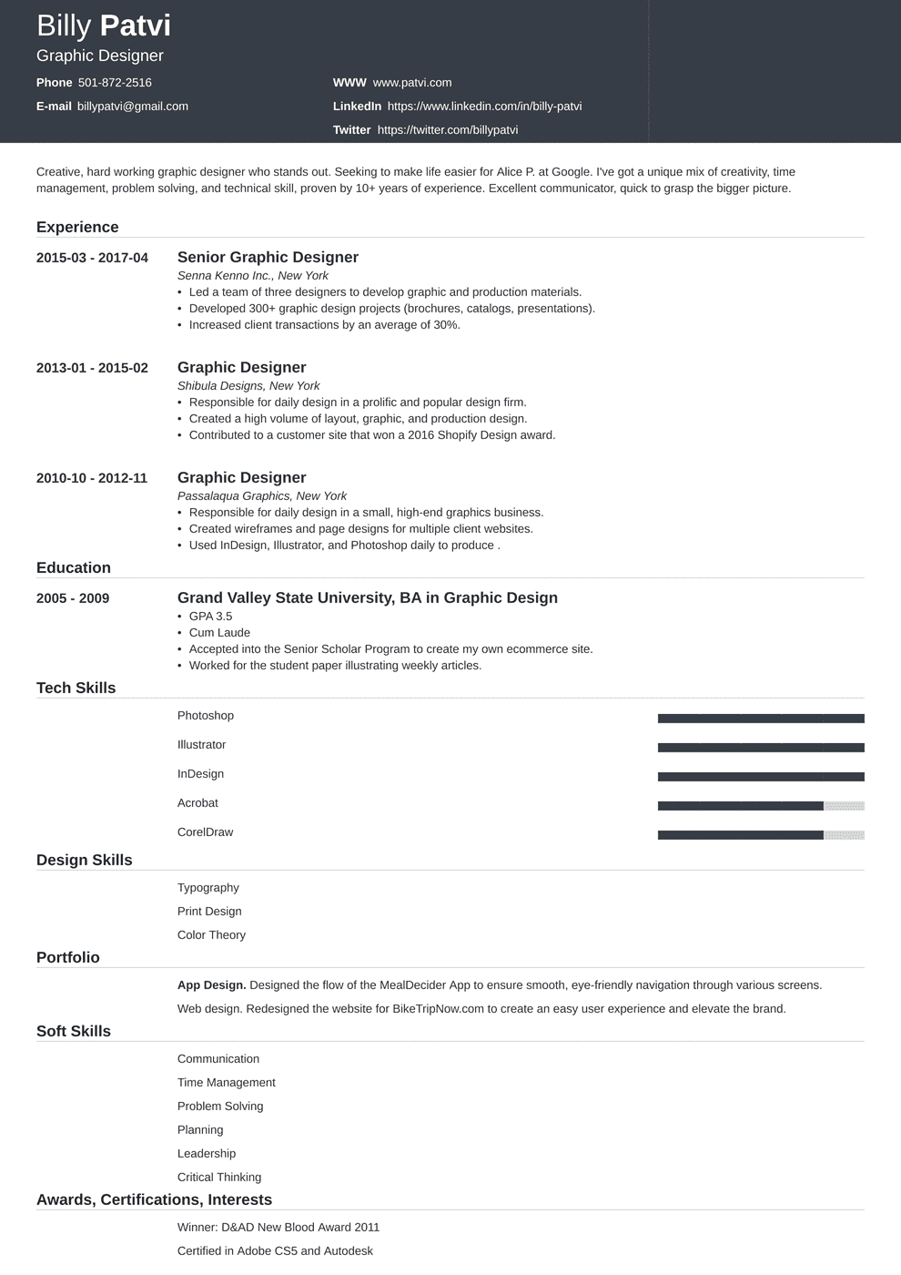 graphic designer resume template free download