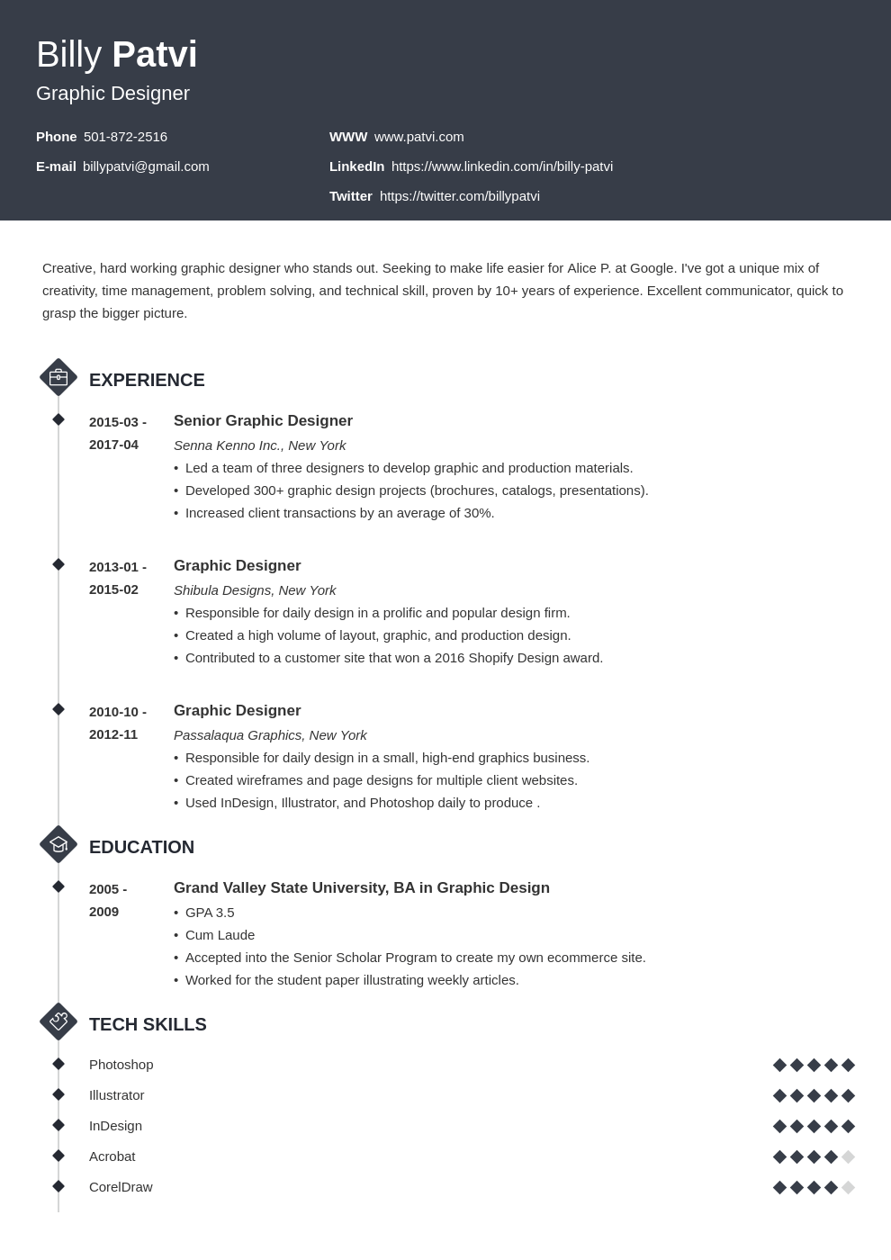 graphic designer resume template diamond