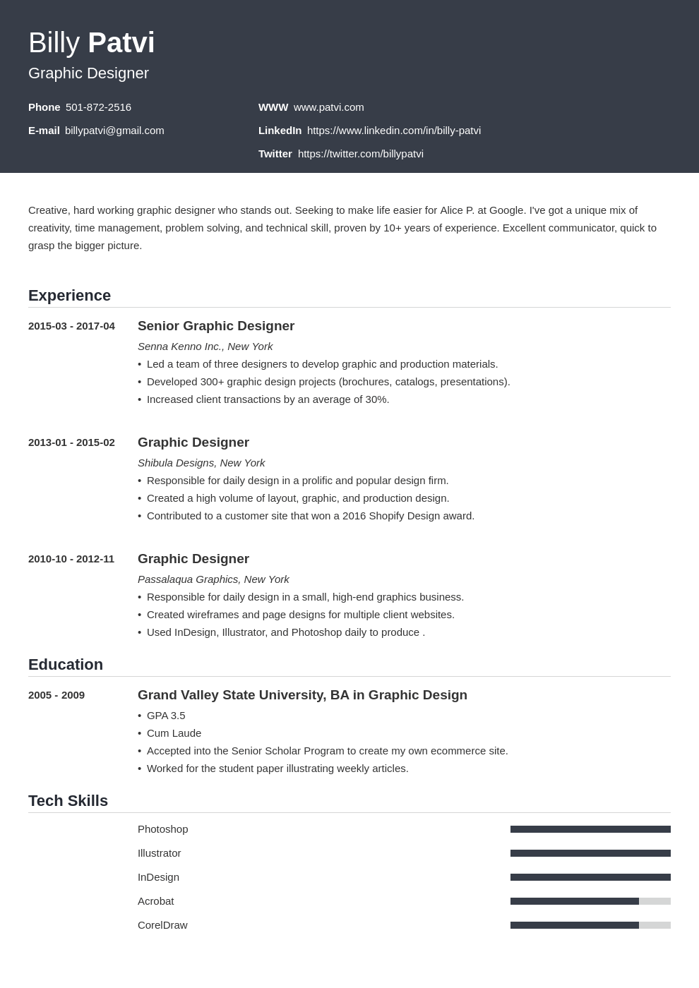 simple graphic designer resume