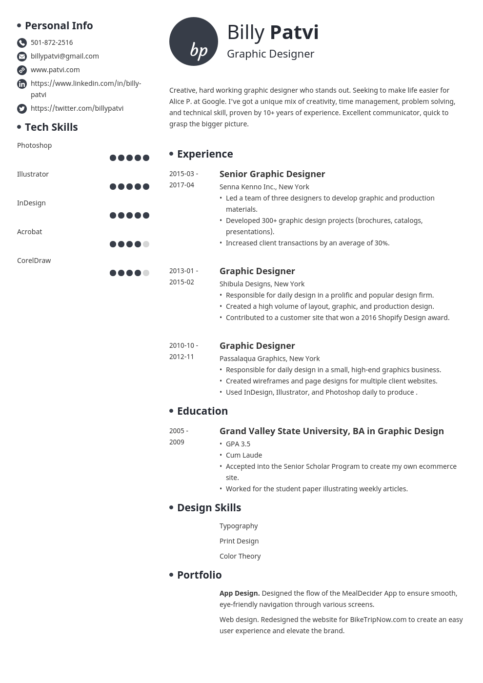 graphic designer resume template initials