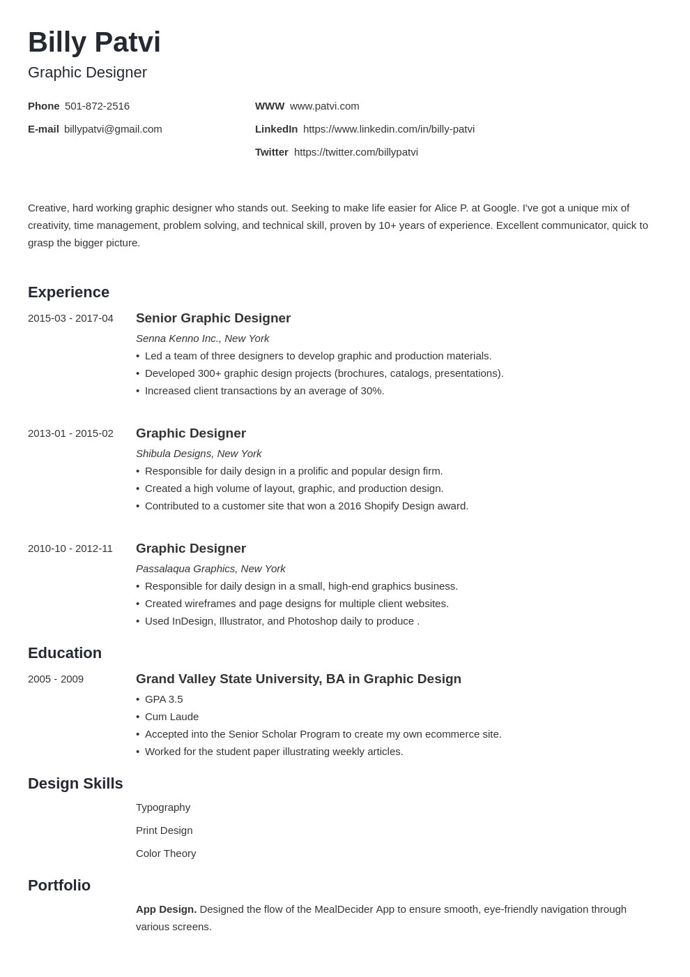 graphic designer resume template minimo