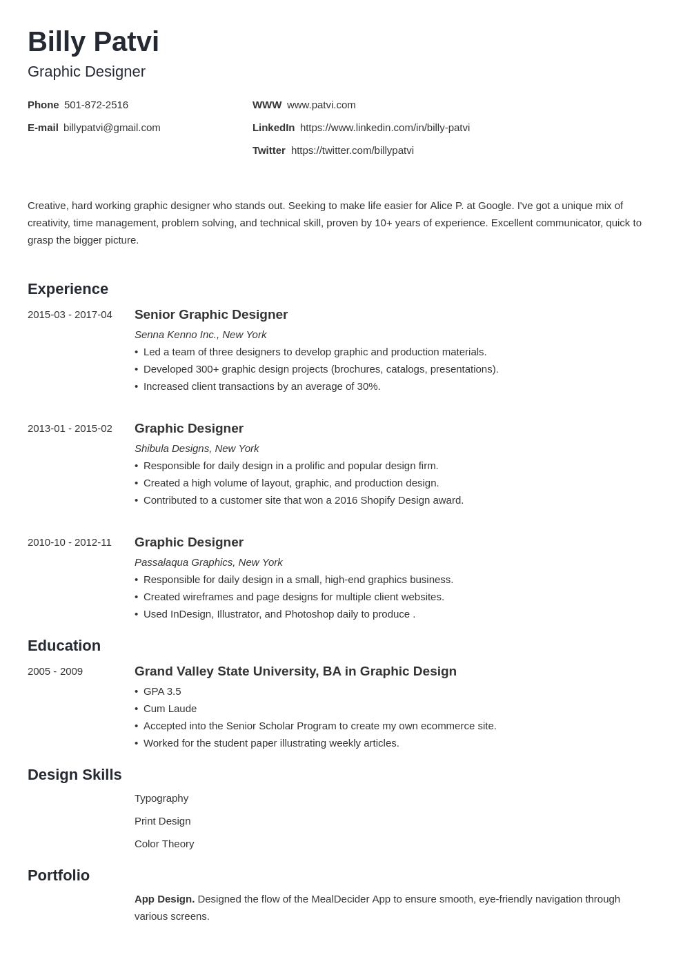 graphic design resume template