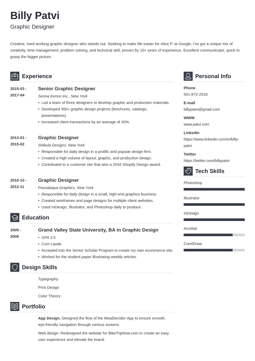 graphic designer resume template vibes