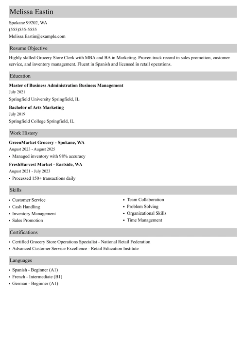grocery store resume example