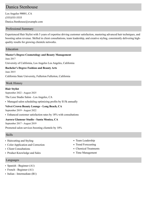 Hair stylist resume example