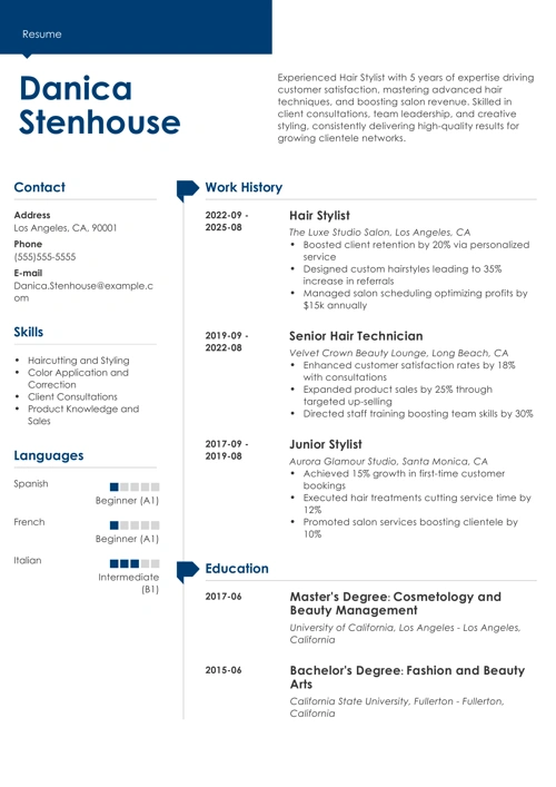 Hair stylist resume example