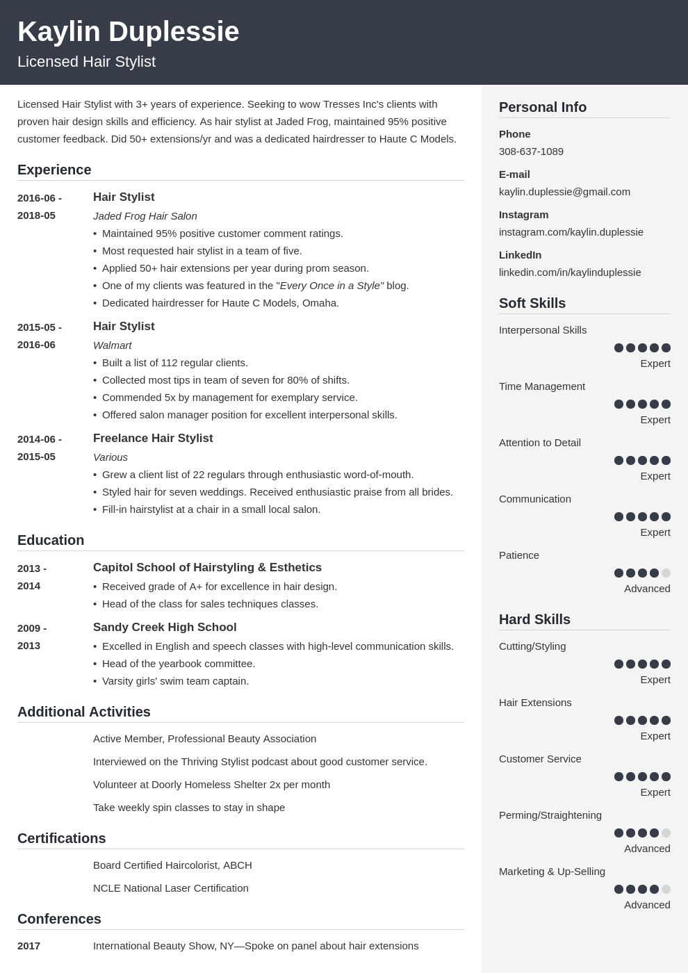 hair stylist resume example template cubic