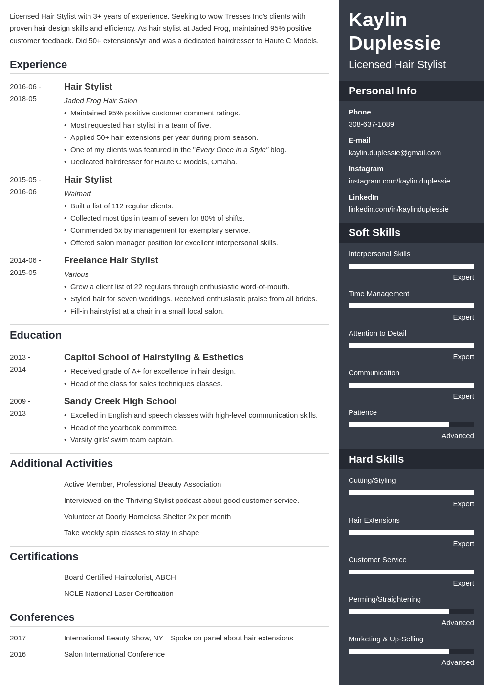 hair stylist resume example template enfold