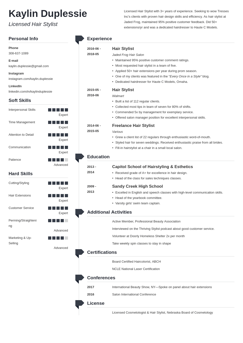 hair stylist resume example template muse