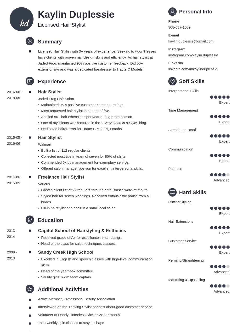 hair stylist resume example template primo