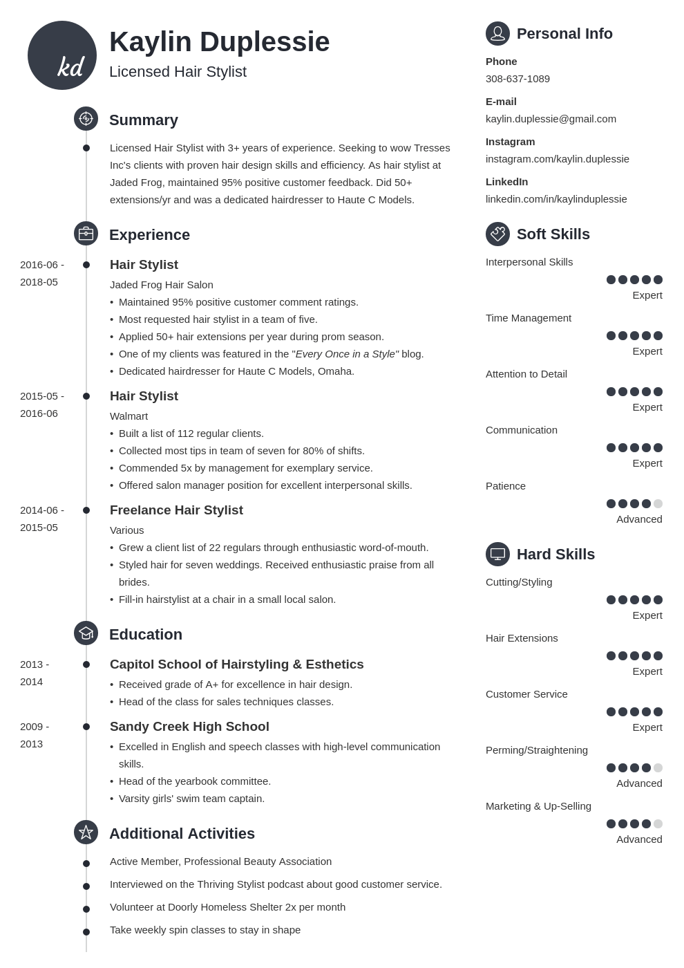 Hair Stylist Resume 25 Best Hairstylist Resume Examples And Templates