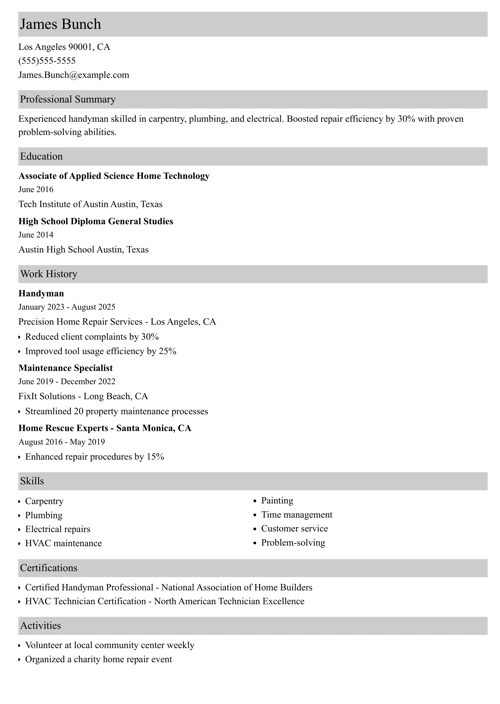 sample resume example
