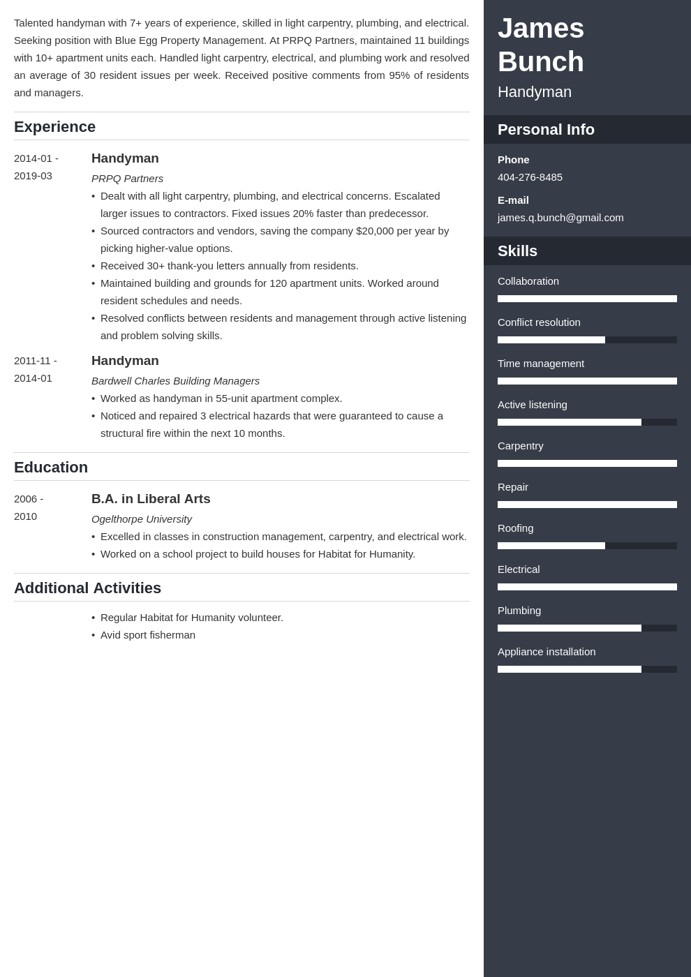 handyman resume example template enfold