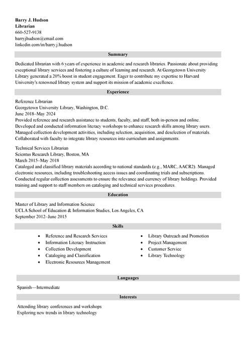 Harvard resume example