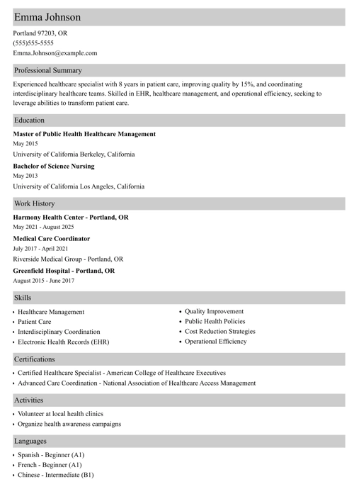 Healthcare Professional Resume example