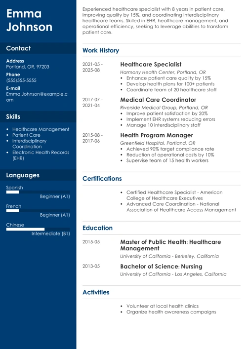 Healthcare Professional Resume example