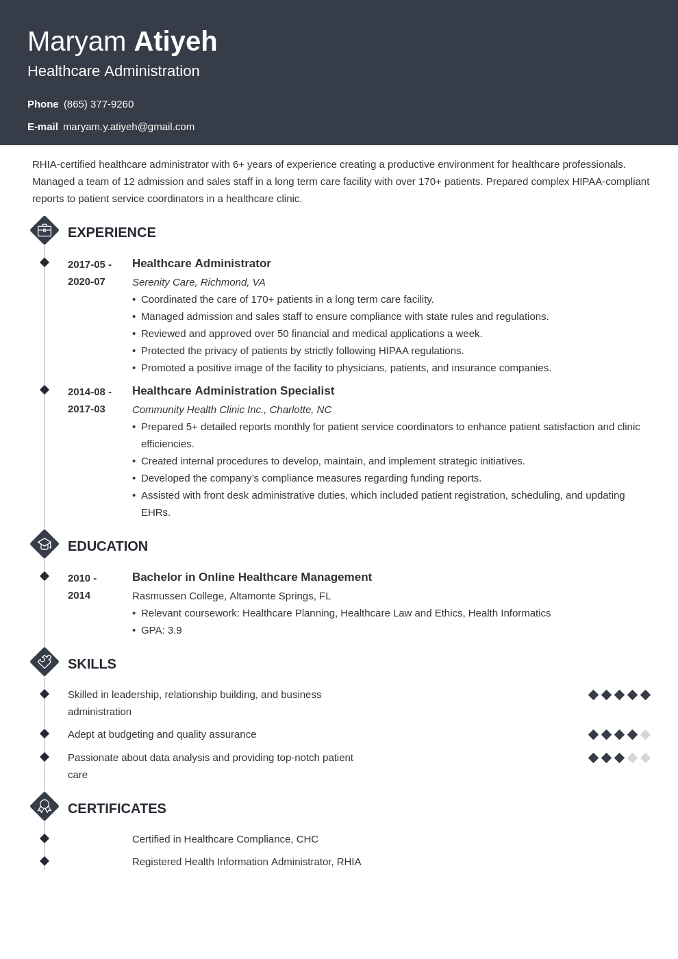 Healthcare Administration Resume Samples And Writing Guide