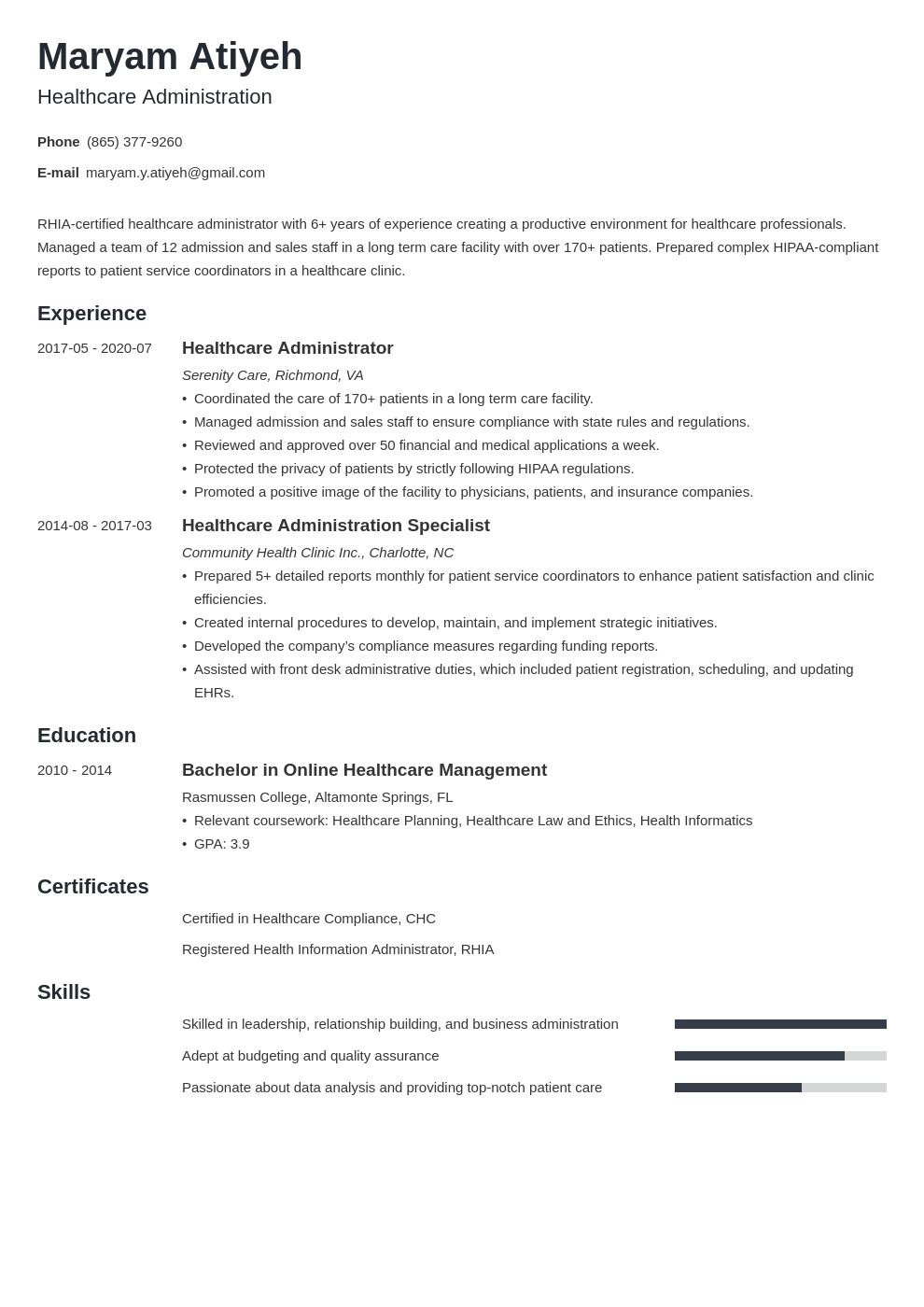 Healthcare Administration Resume Samples and Writing Guide