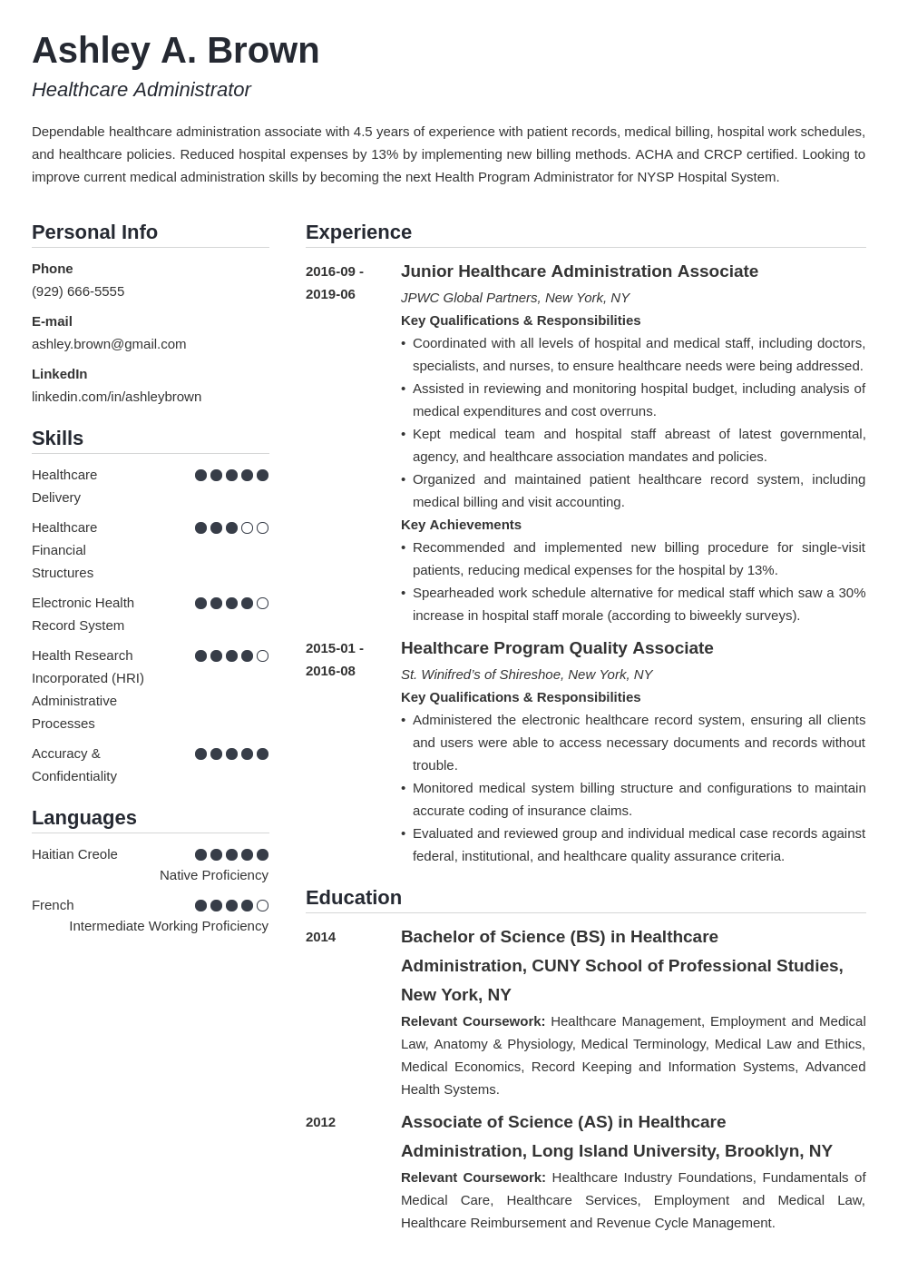 healthcare resume example template simple