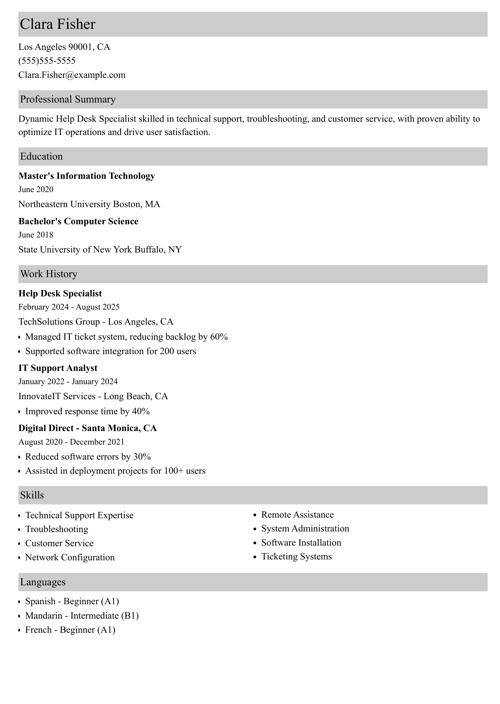 Help desk resume example