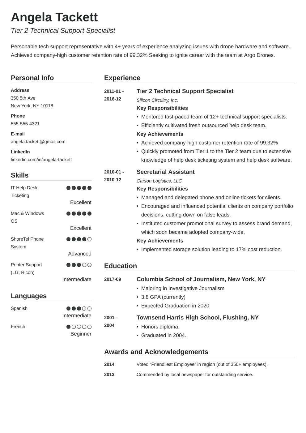 help desk entry level resume