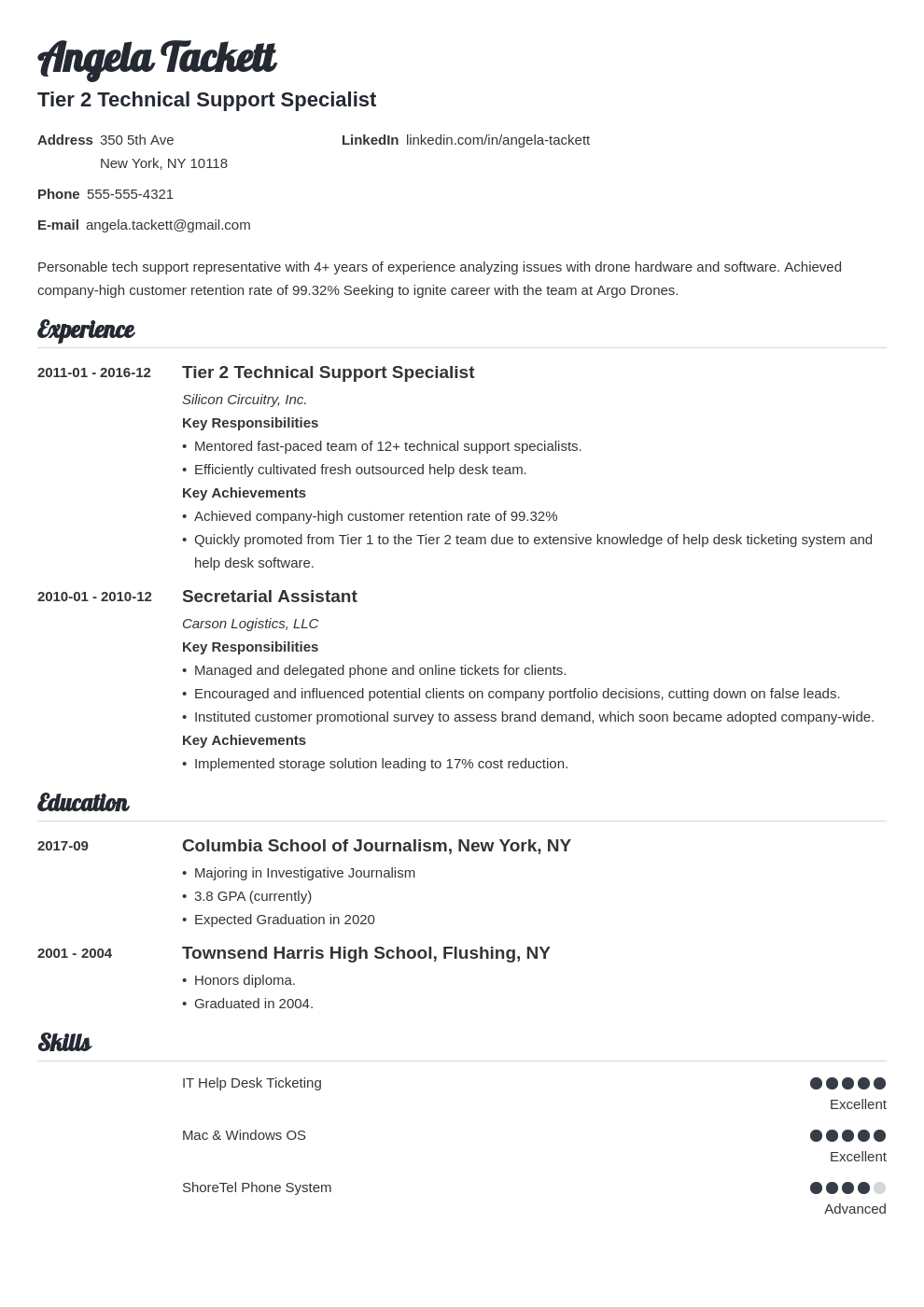 help desk software description for resume