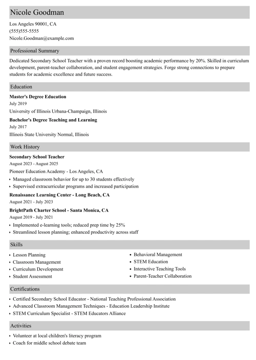 sample resume example